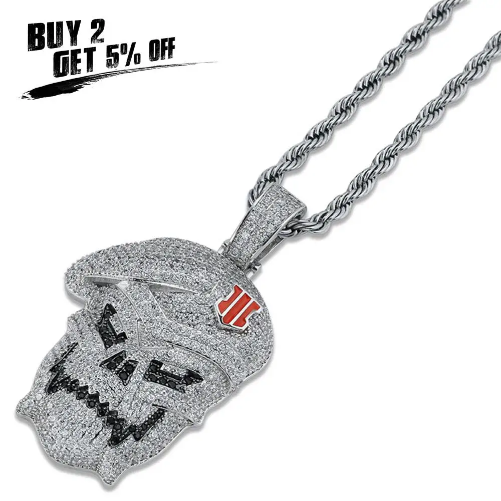 JINAO AAA Micro Pave черный Ops кулон череп скелет ожерелья кубический циркон льдом цепи