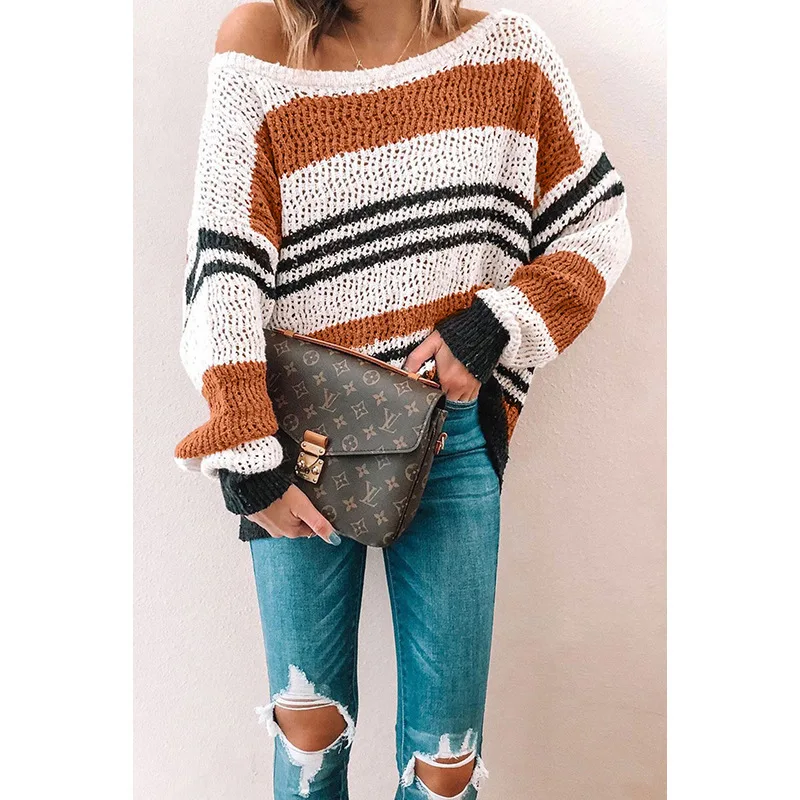 

Женский трикотажный свитер с длинным рукавом и круглым вырезом