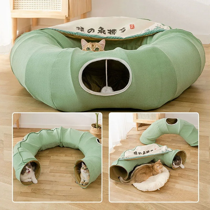 

Cat Tunnel Tube Toy Multifunction Bed with Funny Ball 2 Way Comfortable Warm Tube Collapsible Kitten House for Hiding Sleeping