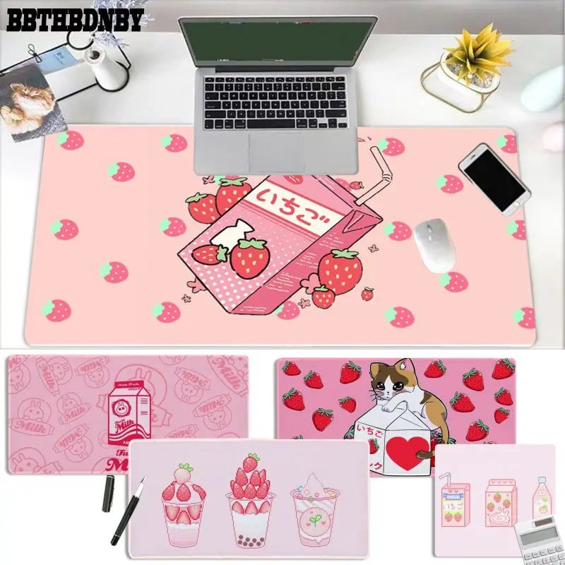 

BBTHBDNBY Cute Japanese Strawberry Milk Pad Mouse Pad Super Creative INS Tide Large Game Size for Keyboards Mat Mousepad
