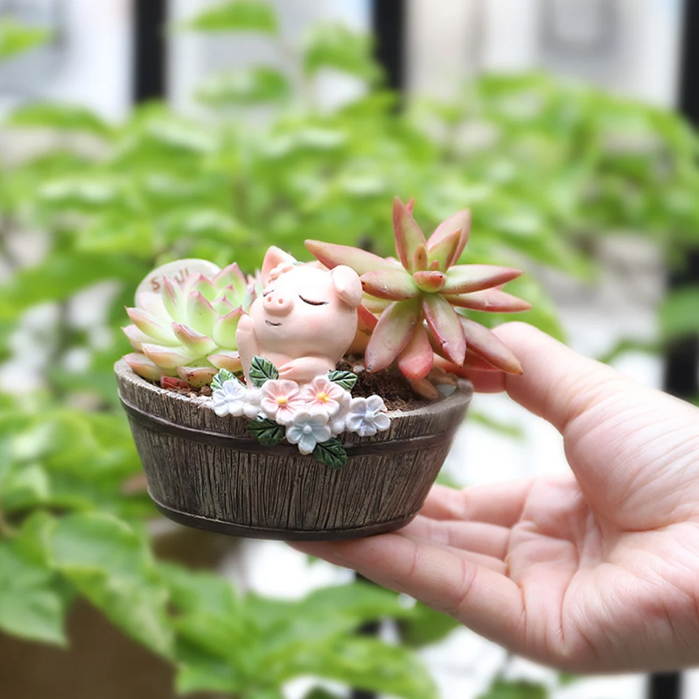 

Miniature Resin Rural Style Planting Pot with Cute Cartoon Animal Succulent Flower Pot Micro Landscape Decorations F2