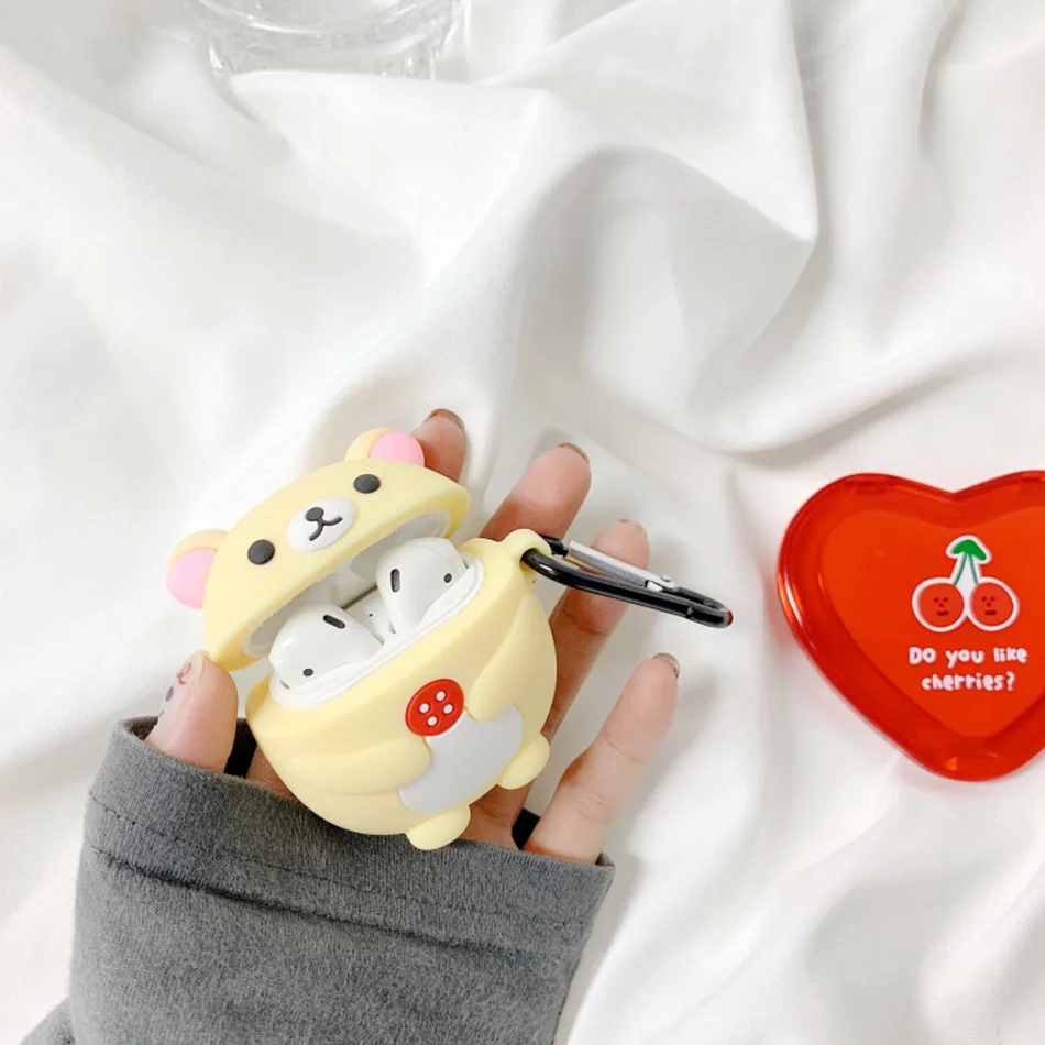 Чехол для AirPods, мультяшный силиконовый чехол для Apple Air pods 2, милый чехол для наушников, сумка для наушников, чехол с кольцом, аксессуары