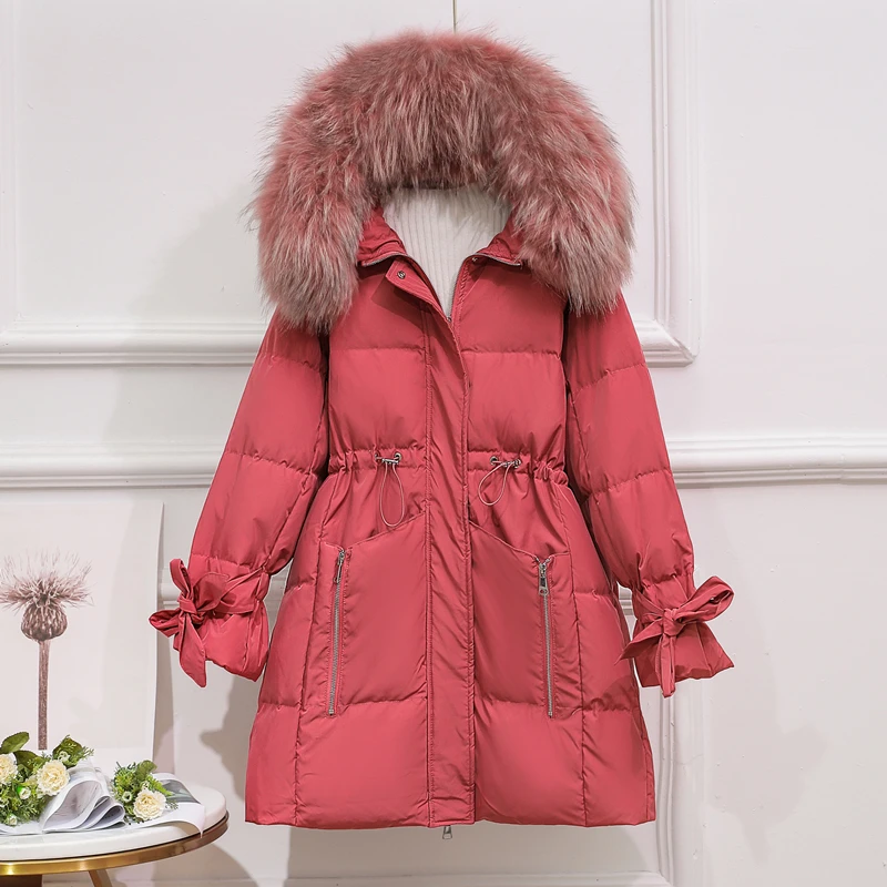 Женский пуховик с капюшоном черная свободная парка на 2021 белом утином пуху