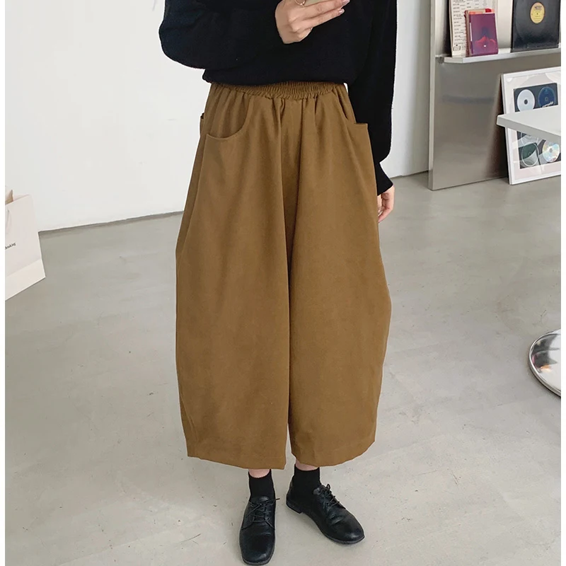 

Autumn And Winter Aging Retro Small Man Solid Color Loose Casual Thin Versatile Nine Point Dad Pants Wide Leg Radish Pants