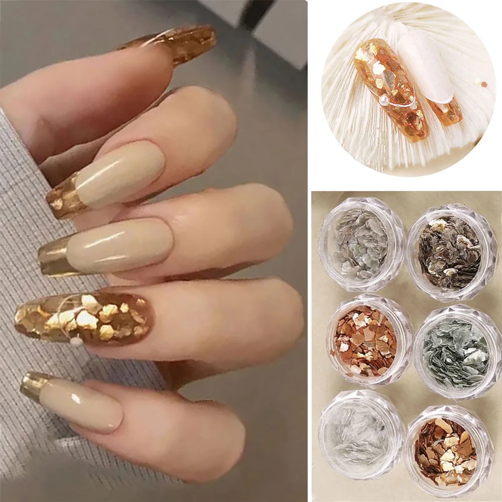 

6 Boxes/Set 3D Ultra-thin Nail Sequins Irregular Holographic Laser Glitter Mica Slice Nail Art Decoration Glitter Flakes