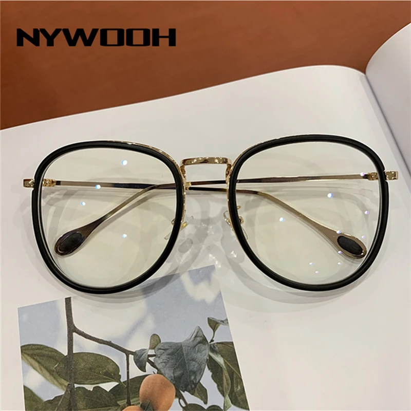 

NYWOOH Transparent Glasses Frame Women Men Vintage Oversized Metal Optical Eyeglasses Clear Myopia Spectacles Frames