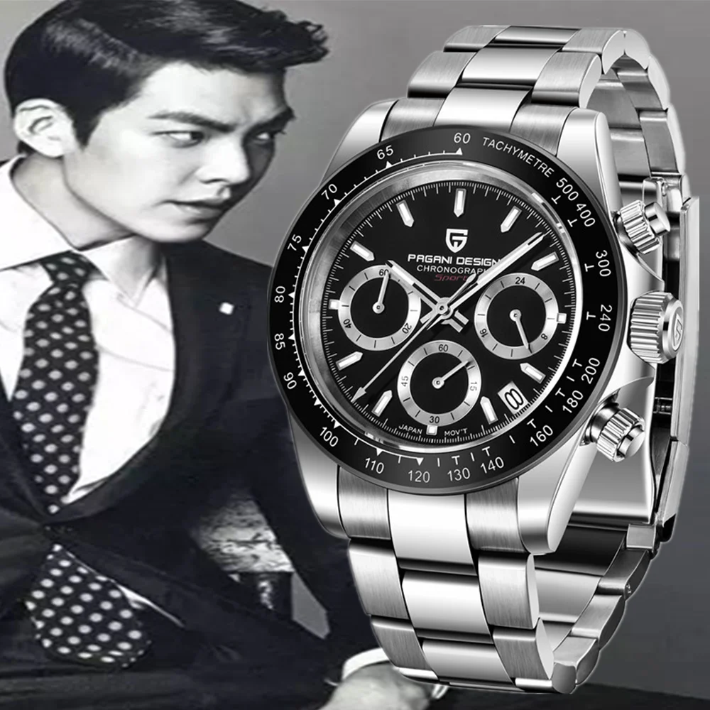 Часы хронограф мужские Кварцевые водонепроницаемые из нержавеющей