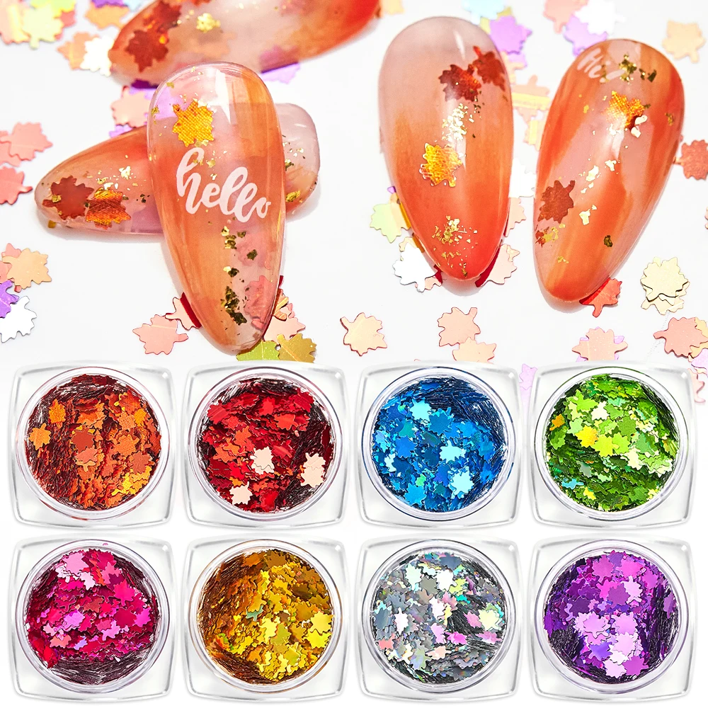 Кленовые листья блестки для ногтей блеск красочные хлопья лазерное зеркальное 3D
