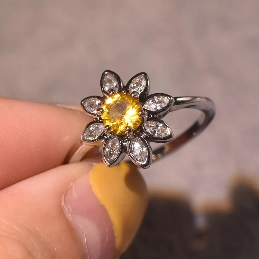 Уникальные подсолнечника Хризантема серебряное кольцо для женщин круглой
