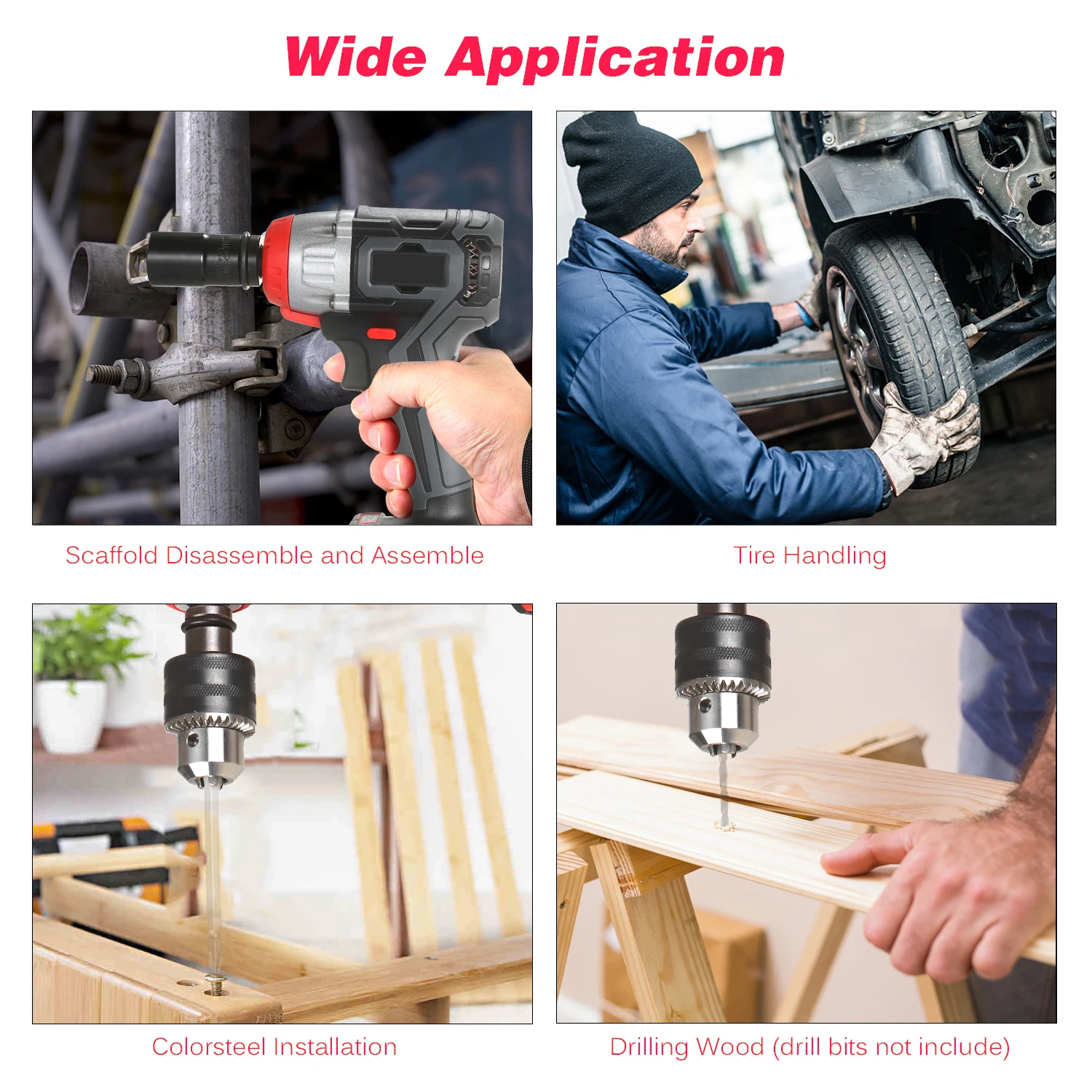 

Cordless Impact Wrench 980Nm Torque Brushless Motor with 1/2&5/16 Inch Quick Chuck 2x6.0A Charger Variable Speed Impact Kit