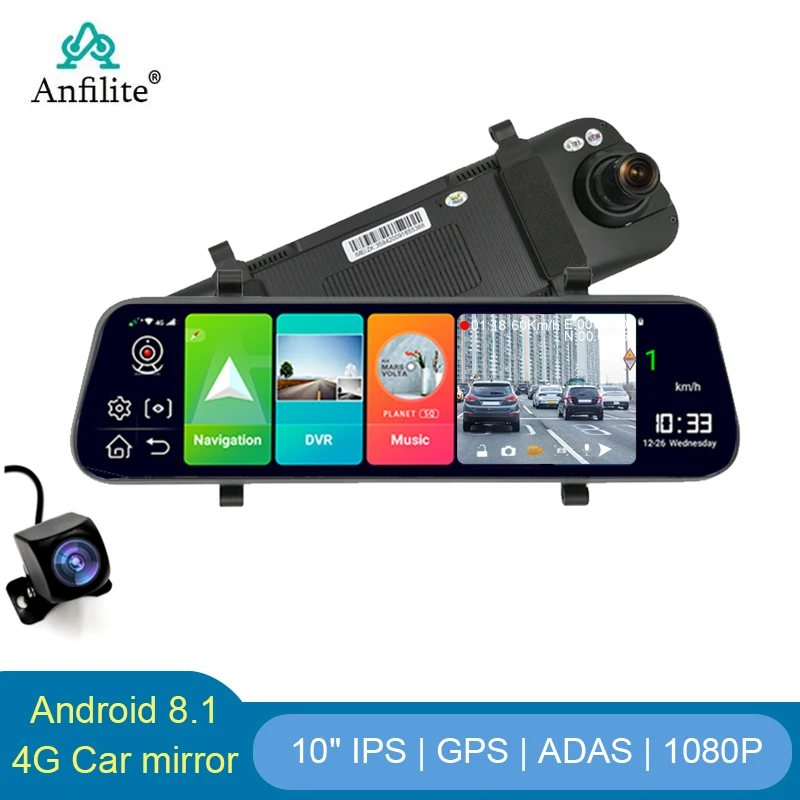 Зеркало видеорегистратор Anfilite 10 дюймов IPS ADAS 4G Full HD 1080P Android 8 1 Wi Fi