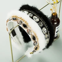 new winter luxury crystal hair band womens fashion plastic chain high grade fluffy hair band womens party hair accessories