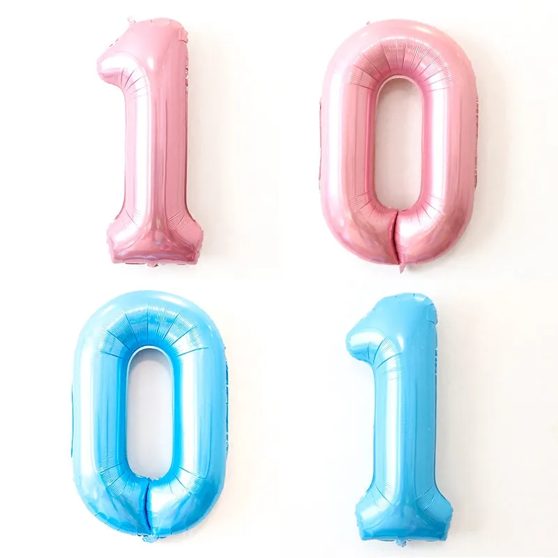 

40inch Pearl Blue Pink Digital 0 1 Aluminum Birthday Balloons Party Decoration Big Size Numbers Balloon Event Party Supplies