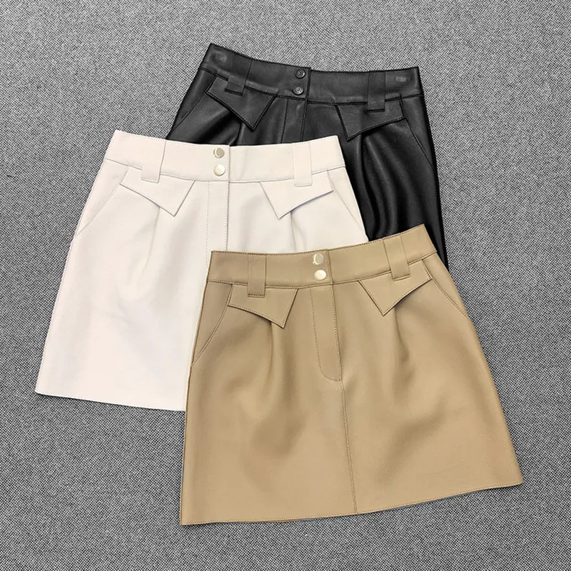 

Chic 2021 Spring women's Sheepskin Genuine leather A-line Mini Skirts C402