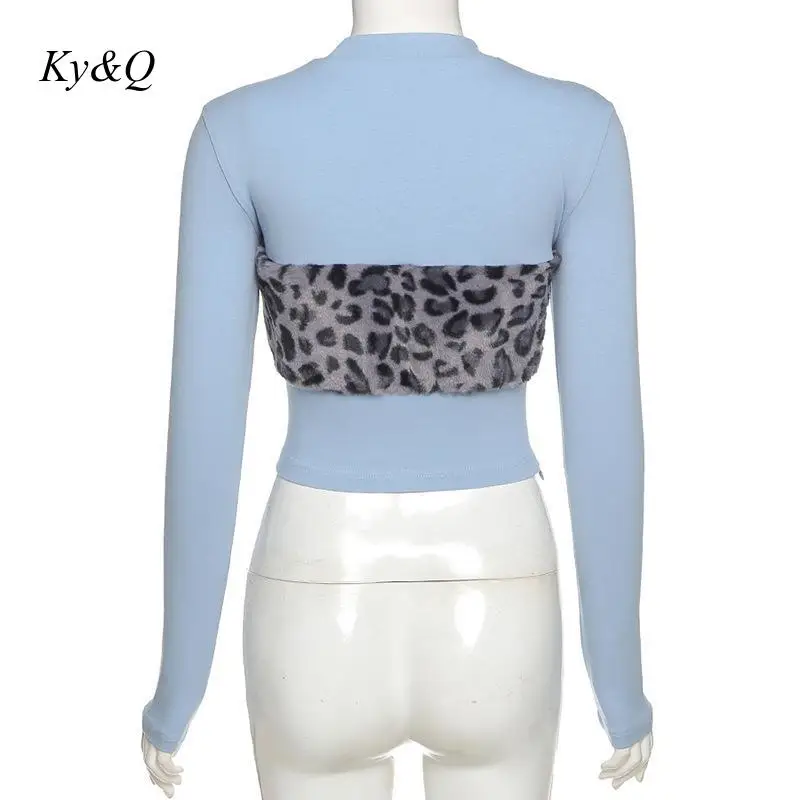 

Autumn Top Women Long Sleeve t Shirt 2021 Striped Tops Tee Female Leopard Stitching Fashion Lady All-Match Elastic Sweater