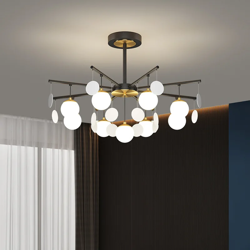 

Современная светодиодная люстра в скандинавском стиле для спальни, черная, белая стеклянная потолочная лампа с шариками для гостиной, комн...