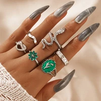 docona 6pcsset bohe hollow heart flowers finger rings for women drop oil enamel snake open metal ring set jewelry anillos 19640