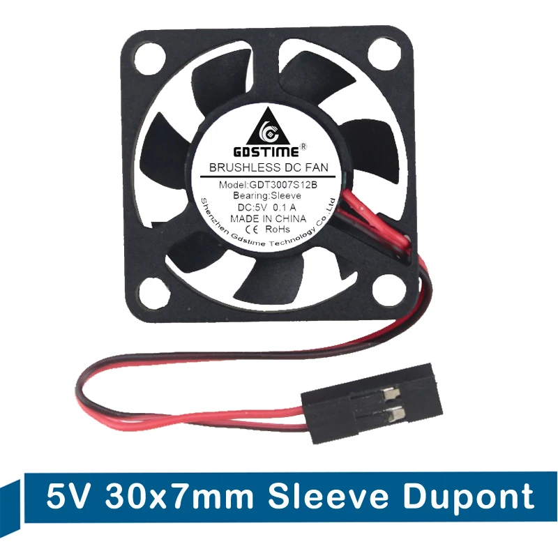 5 шт. Gdstime 5В 2-контактный разъем DuPont 3 см 30 мм 30x30x7 мм осевой охлаждающий вентилятор 3007S DC бесщеточный радиатор кулер вентилятор
