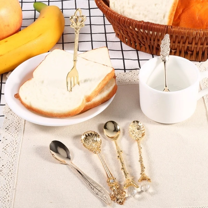 6 шт./компл. винтажный Королевский стиль резная кофейная ложка десертная вилка