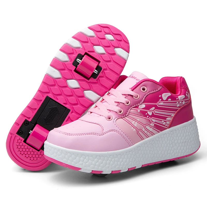 Two Wheels Luminous Sneakers Blue Pink Led Light Roller Skate Shoes for Children Kids Boys Girls Up 28-43 | Детская одежда и обувь