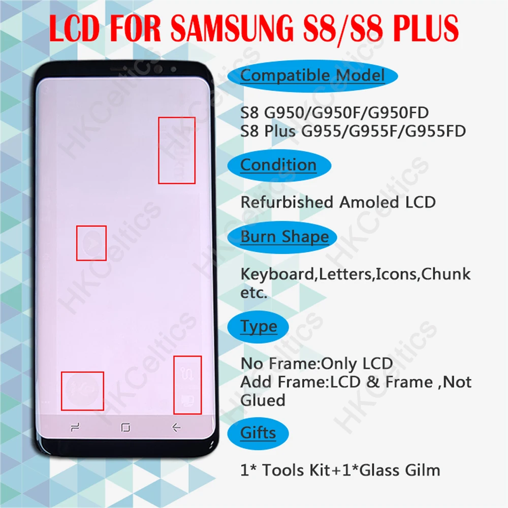 Amoled lcd с рамкой для samsung S8 G950 G950U G950F S8 Plus G955 G955F дисплей горящая тень+ кодирующий преобразователь сенсорного экрана в сборе