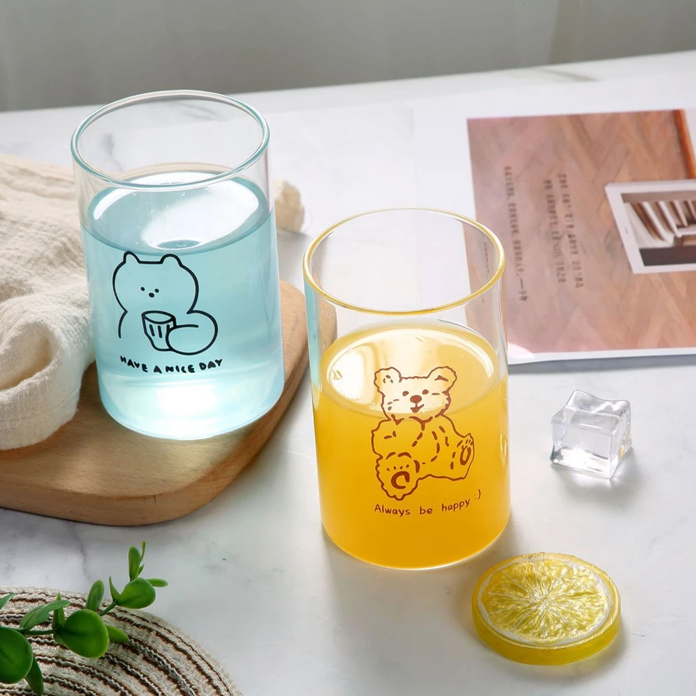 

300ml Bear Glass Cup with Straw Handmade Tea Glass Cafe Restaurant Bar Home Mugs Cute Drinkware for Home Kids Adults Office