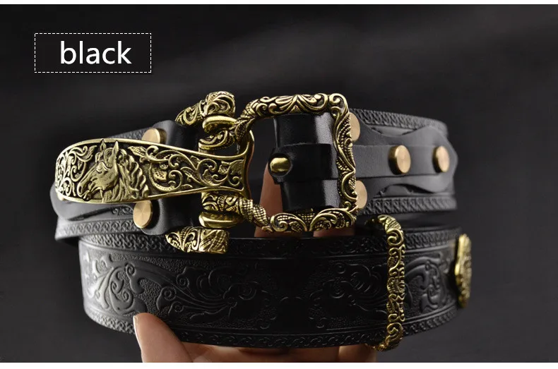 Ремень мужской из натуральной воловьей кожи латунный пояс для кавалерии