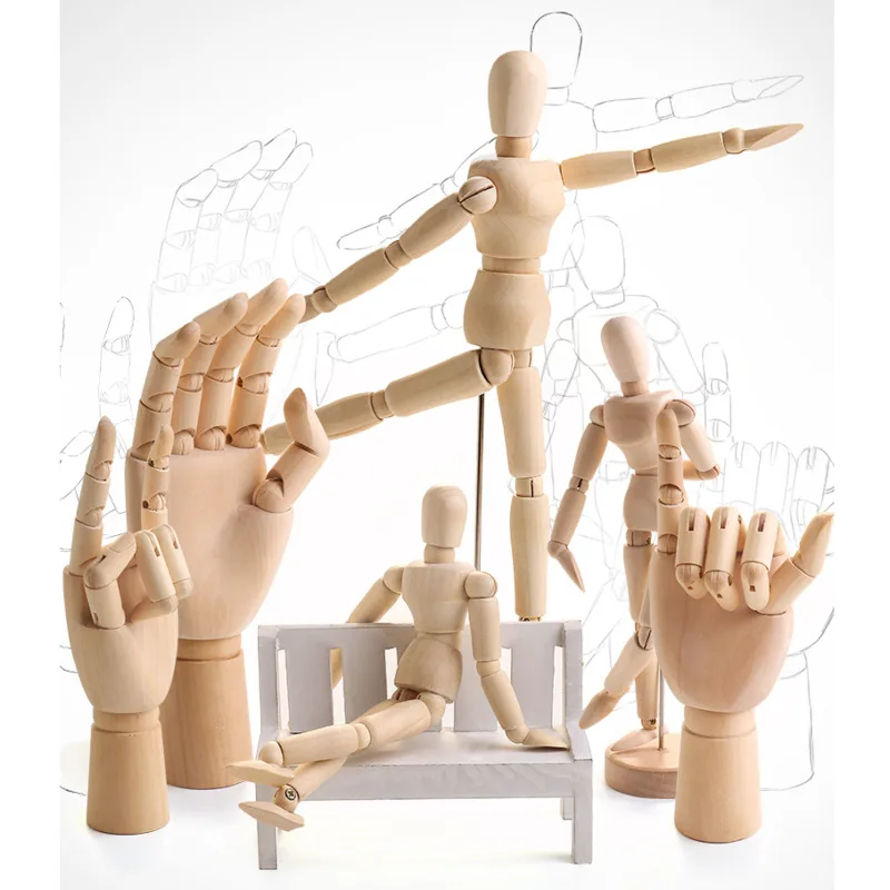 Drawing Sketch Mannequin Model Movable Limbs Wooden Hand Body Action Toys Figures Home Decor Artist Models Jointed Doll Gifts | Игрушки и