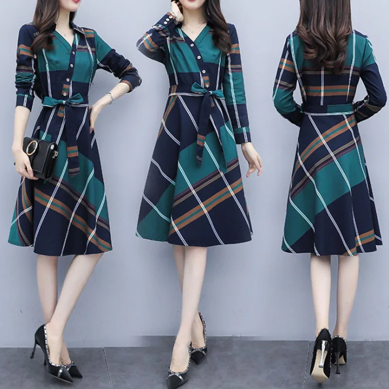 2019 весеннее и осеннее Новое Женское клетчатое платье с длинными рукавами а тип