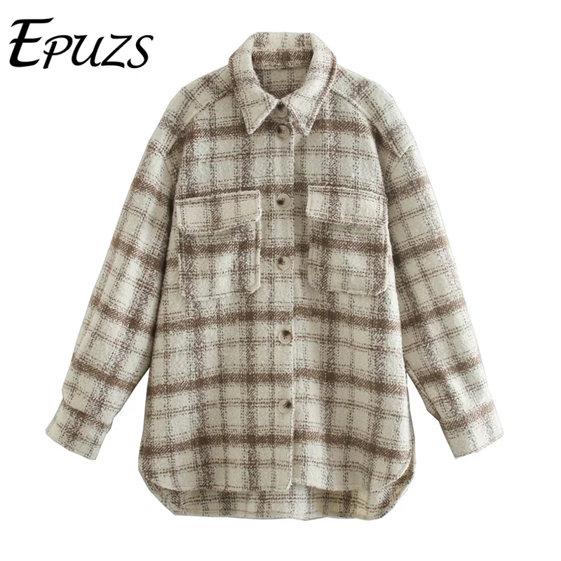 

Женская клетчатая куртка, винтажная Повседневная Толстая твидовая куртка, зимняя теплая верхняя одежда на пуговицах с длинным рукавом, женская рубашка, куртка 2020