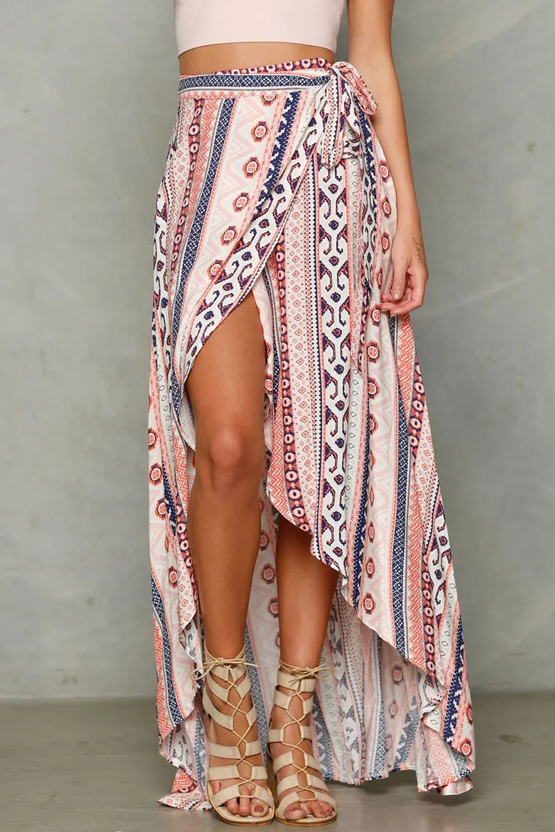 Женская длинная юбка с разрезом летняя винтажная пляжная высокой талией и