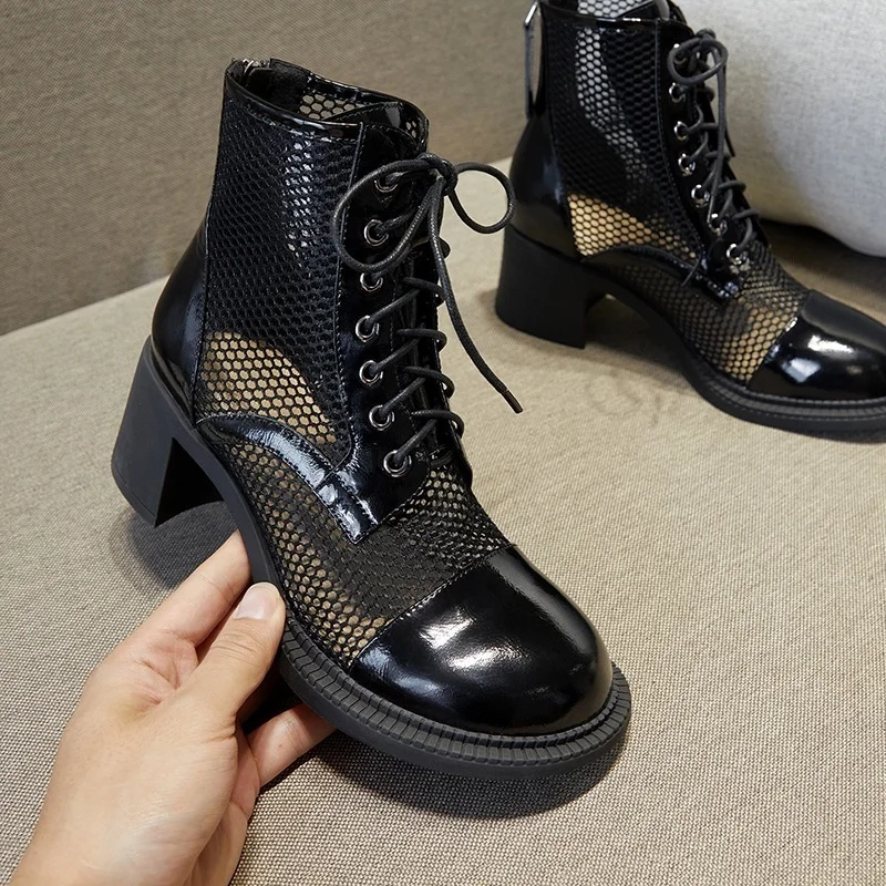 

boots 2021 new hollow breathable short mesh boots women's summer thin white thick soled cool boots