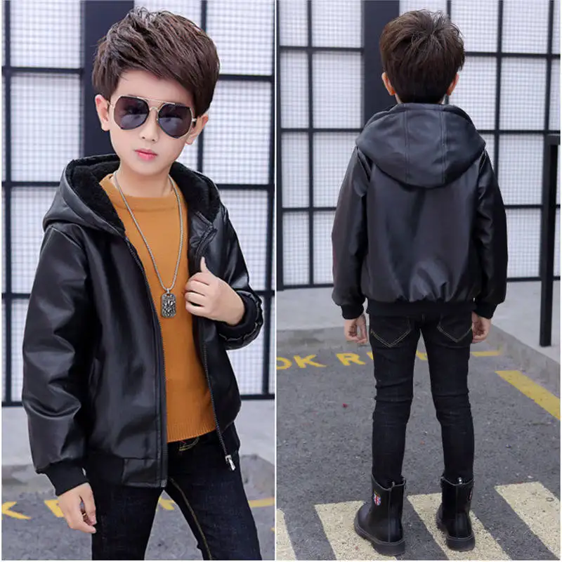Зимняя куртка из искусственной кожи для мальчиков 2021 Корейская версия плюс