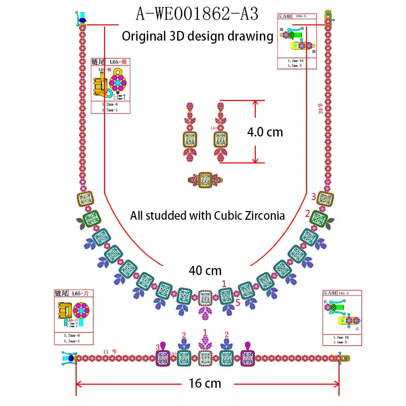 

Luxury 4PCS Jewelry sets New Design Micro Pave Baguettes Cubic Zirconia Dubai Women Wedding & Engagement Bridal Party