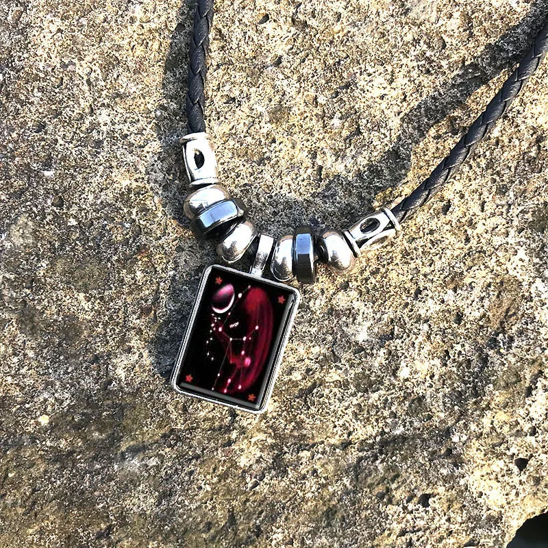 New Luminous Starry Sky 12 Constellation Necklace Pu Rope Rectangular Crystal Beaded Jewelry Fashion Trend Men's Necklaces Gifts |