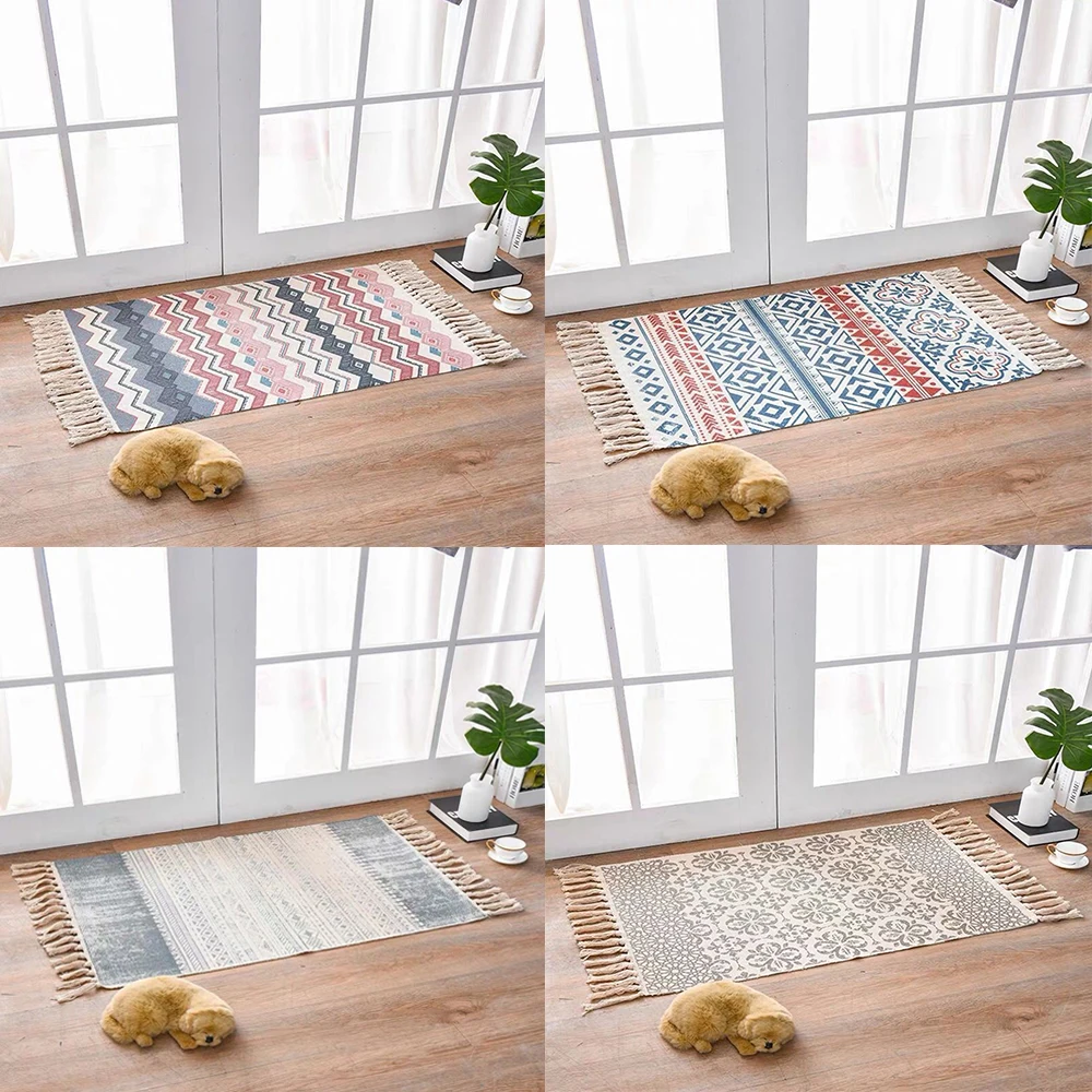 Богемский Стиль Хлопок впитывающие коврики Нескользящие кисточки тонкий ковер