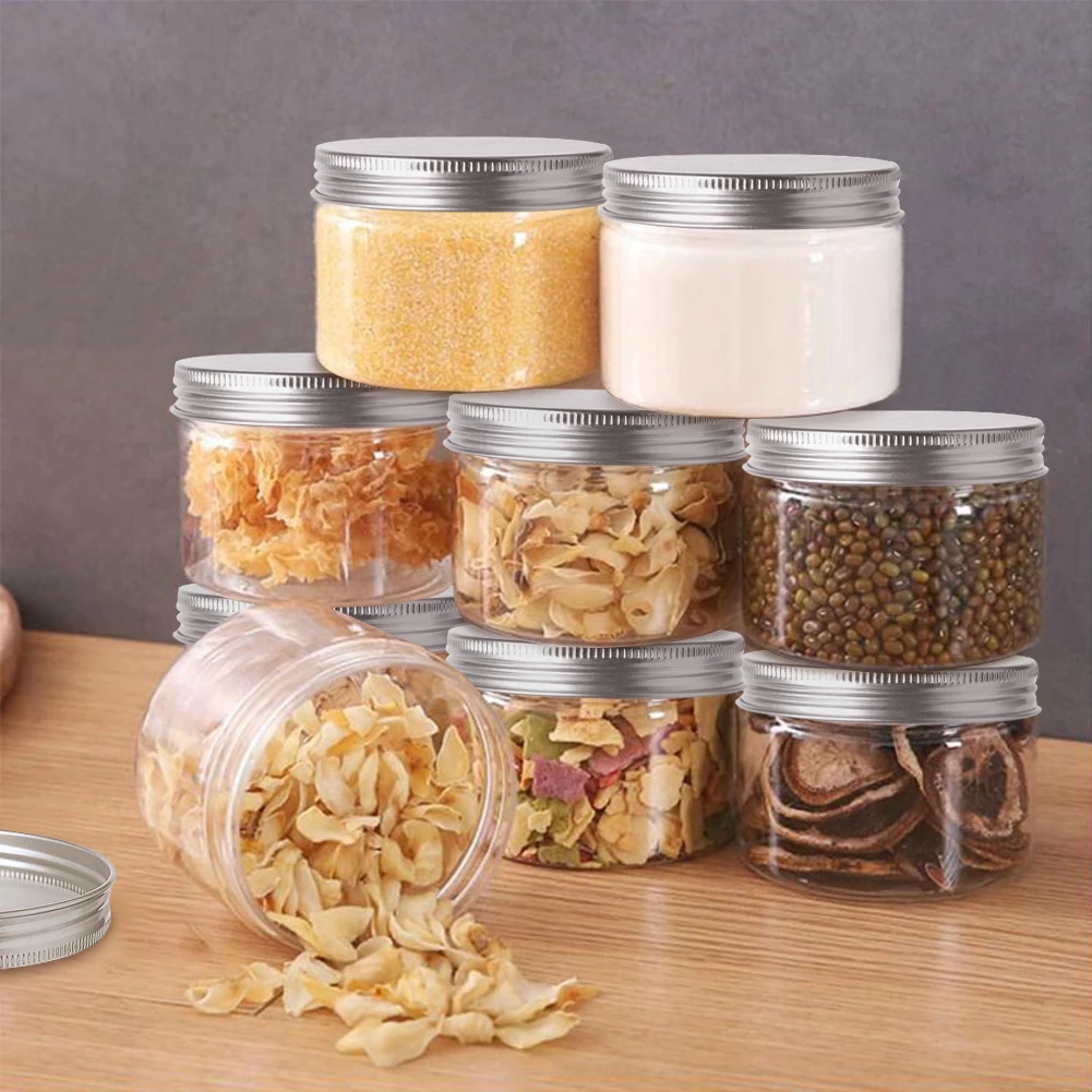 

10pcs 30ml 50ml 60ml 80ml 100ml 120ml 150ml Plastic Jar Storage Bottle For Makeup Food Candy Plastic PET Bottle Aluminum Lids