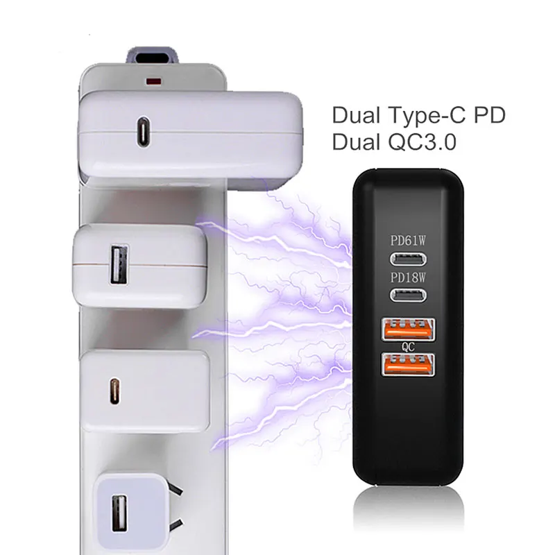 Зарядное устройство USB Type C с поддержкой QC 3 0 61 Вт для iPhone iPad HP Dell Samsung S10 A50