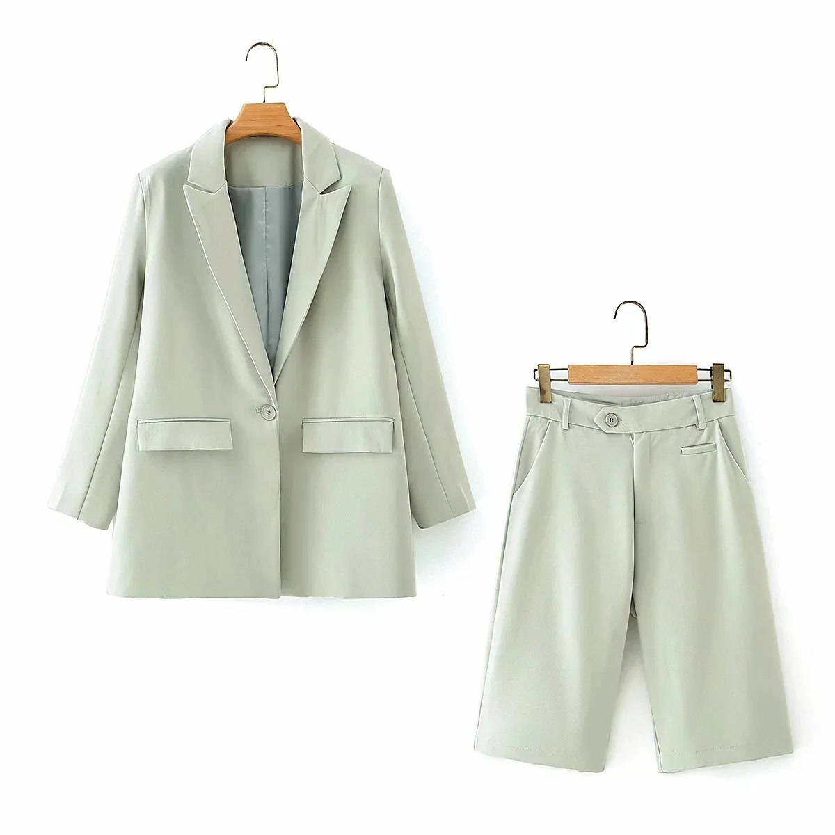 

Beachapche OL Work Pants Suit Women Single Button Office lady Blazer Jacket Coat + Zip Trouser Blue 2 Piece Set Female Outwear