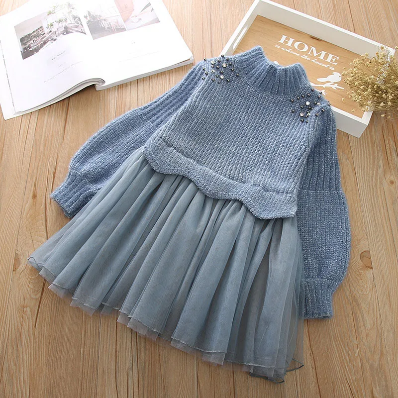 Новинка осенне-зимнее платье для девочек Одежда маленьких свитер вязаная одежда