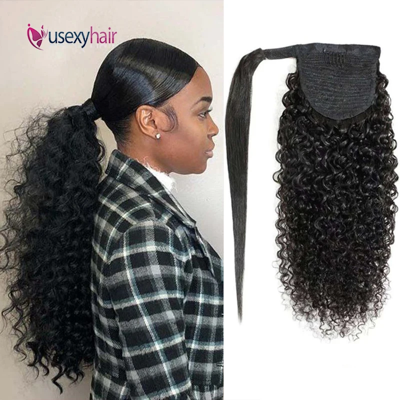 Кудрявый конский хвост Реми бразильские человеческие волосы охватывающие