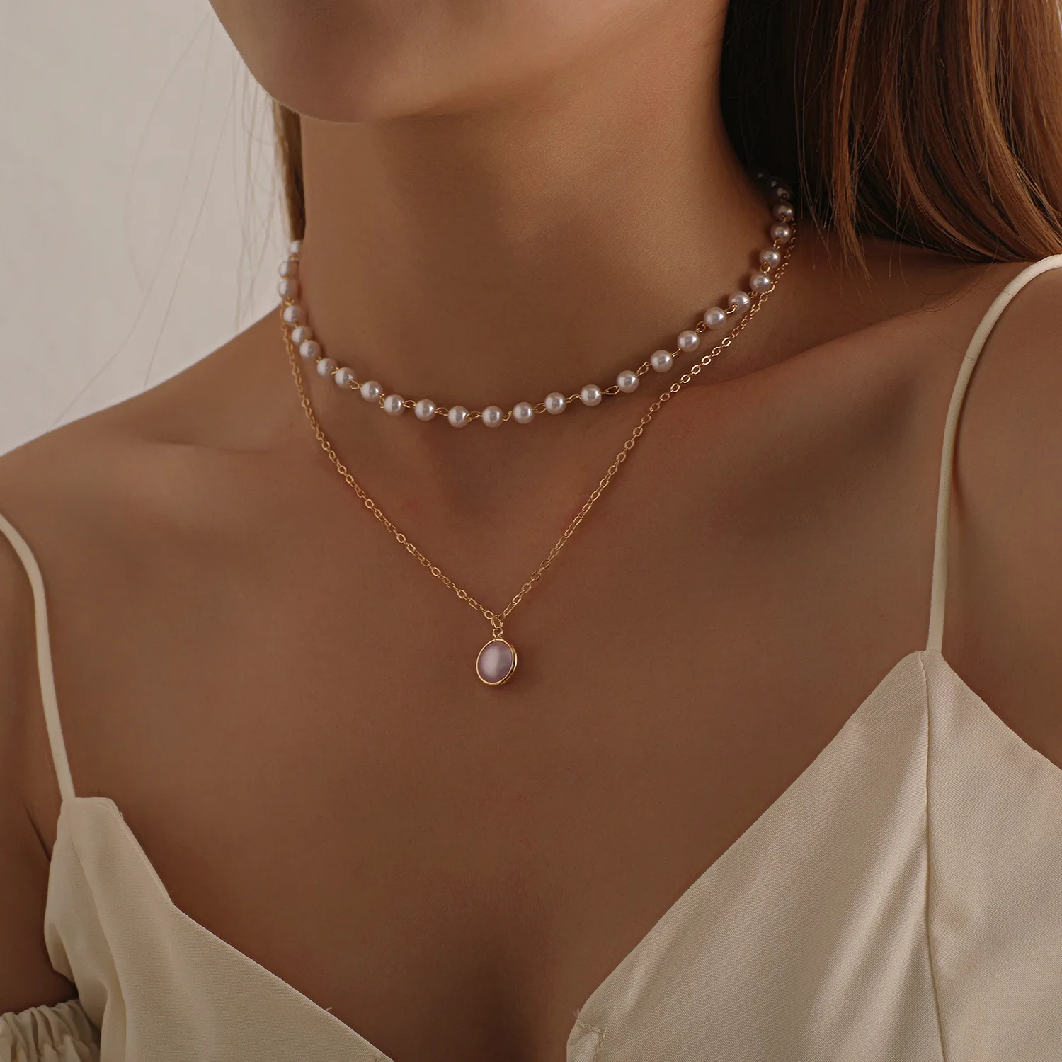 

Fashion Chain Pearl Necklace For Women Baroque Pearl Metal Charm Pendants Necklaces Choker Bead Chain Jewelry Gifts