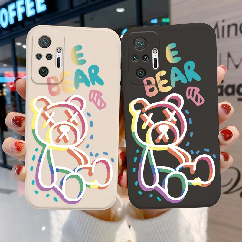 

Square Silicone Soft Phone Case for Xiaomi Poco X3 Pro Redmi Note 10 9 8 Pro 9S 10S 9C NFC 9T 9A 10X Fundas Cute Cartoon Cover