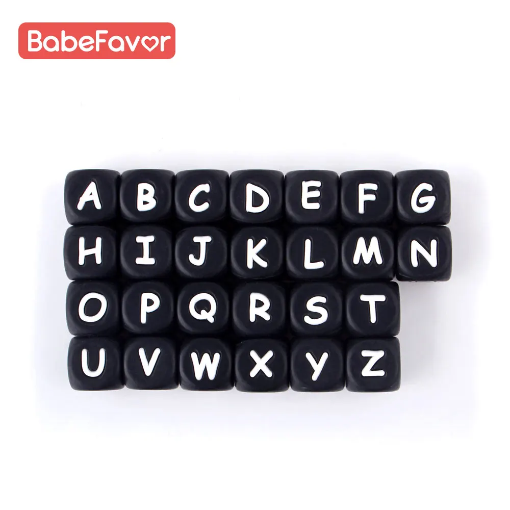 

10pcs Black Letter Beads 12mm Silicone Food Grade BPA Free Alphabet English Personalized Name Baby Teething Teether Bead Pearl