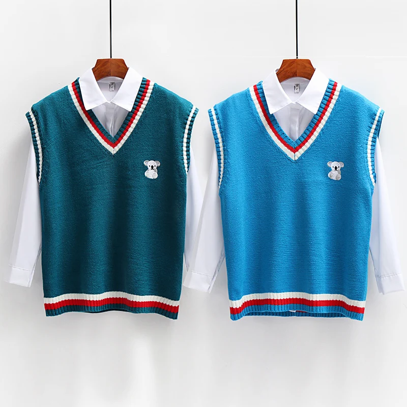 

2021 Autumn Women Sweater Knit Embroidery V Neck Pullover New Fashion Cute Girl Loose Casual British Style Sweater Top Outerwear