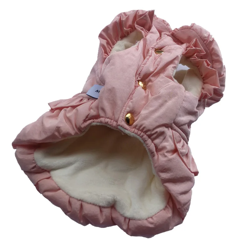 Зимнее платье для собак милая Одежда с бантом домашних питомцев теплое пальто