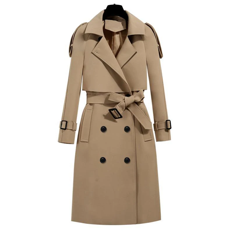 

Elegant Women Double Breasted Solid Trench Coat Vintage Turn-down Collar Warm Trench With Belt New Autumn Winter Coat