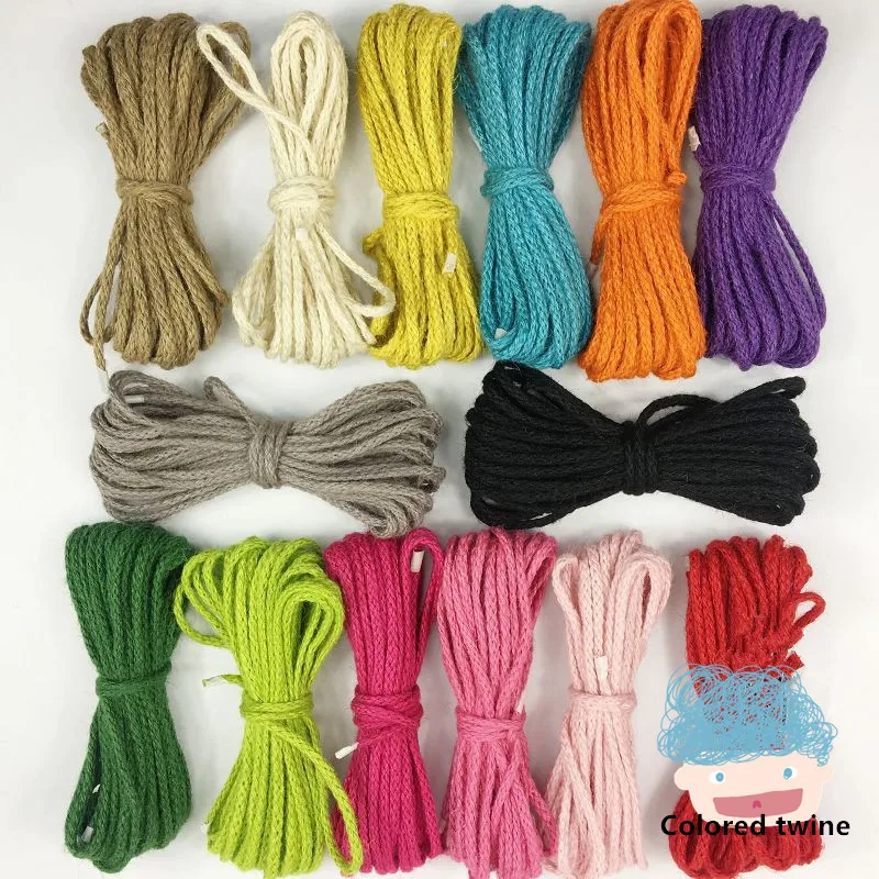Разноцветная круглая пеньковая веревка диаметром 5 мм плетеная красочная