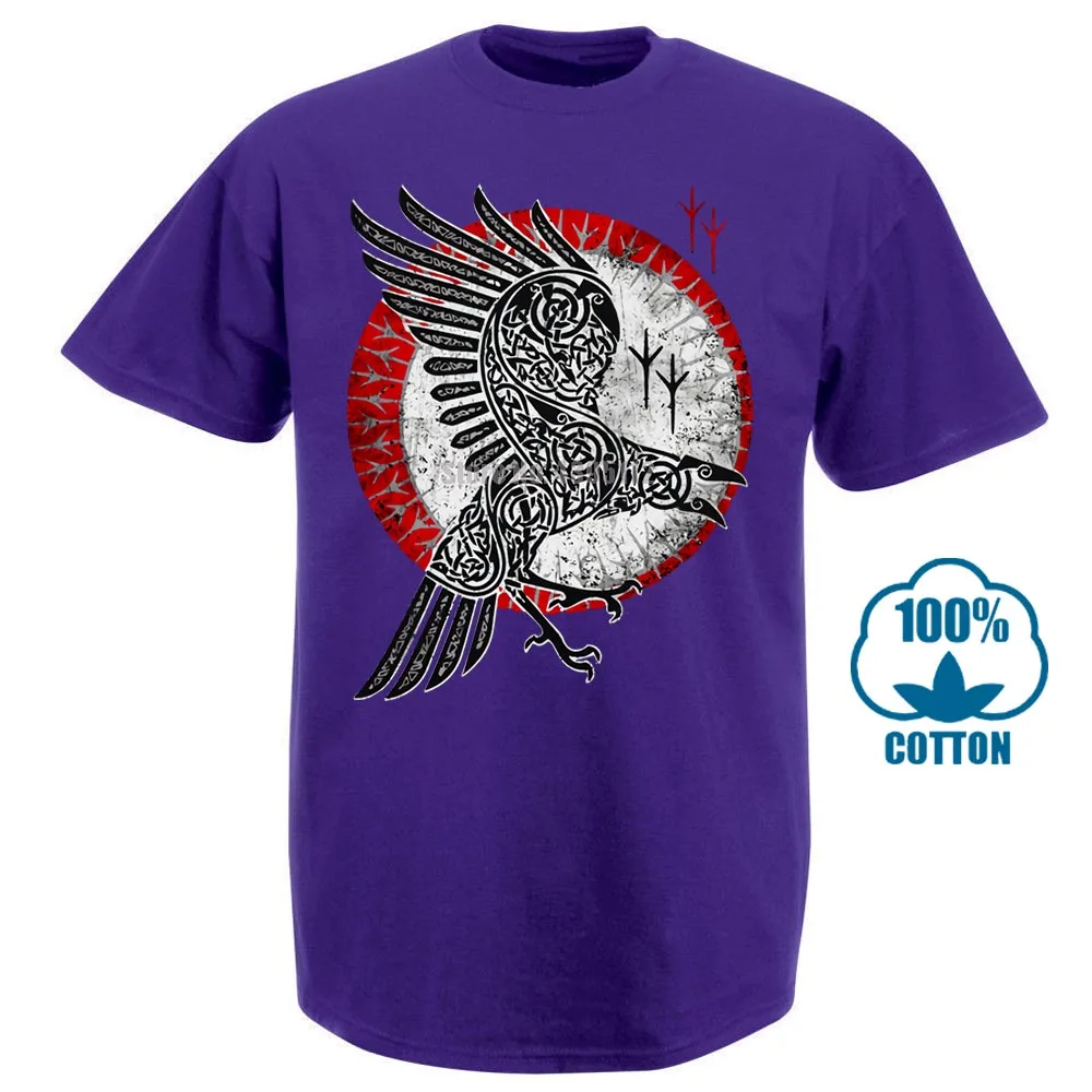 Фиолетовый Norse Raven футболка Hugin And Munin Valhalla в стиле норвежских викингов ОДИН Тор - Цвет: Фиолетовый