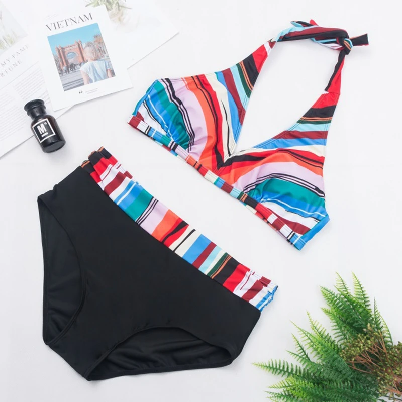 Сексуальный купальник бикини с лямкой на шее для женщин женский танкини в